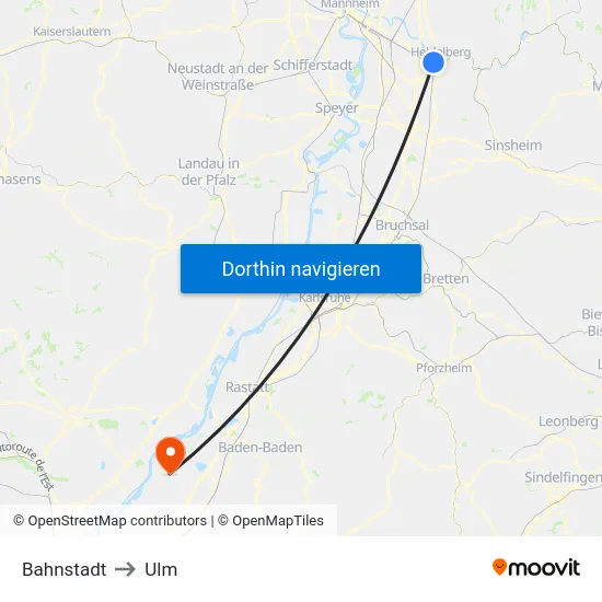 Bahnstadt to Ulm map