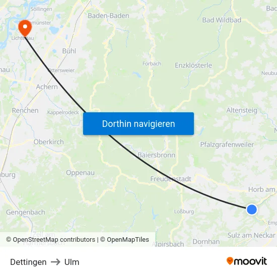Dettingen to Ulm map