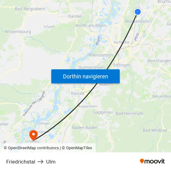 Friedrichstal to Ulm map