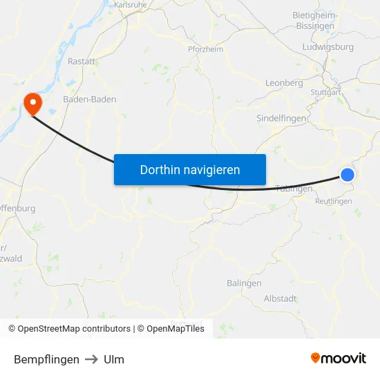 Bempflingen to Ulm map
