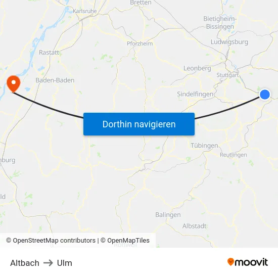 Altbach to Ulm map