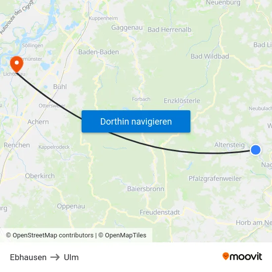 Ebhausen to Ulm map