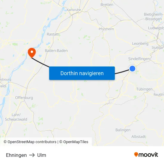 Ehningen to Ulm map