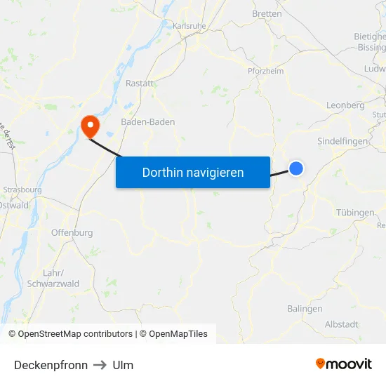 Deckenpfronn to Ulm map
