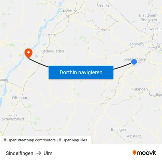 Sindelfingen to Ulm map