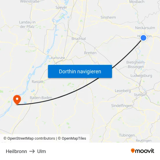 Heilbronn to Ulm map