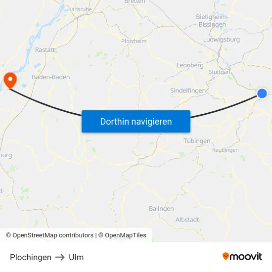 Plochingen to Ulm map