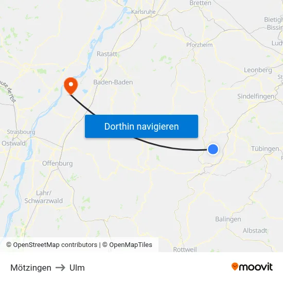 Mötzingen to Ulm map