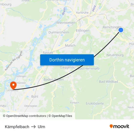 Kämpfelbach to Ulm map