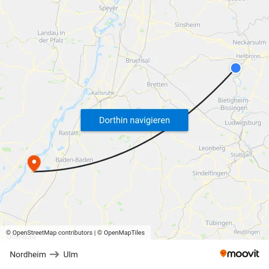 Nordheim to Ulm map