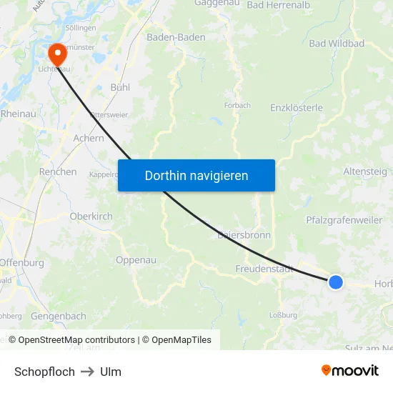 Schopfloch to Ulm map