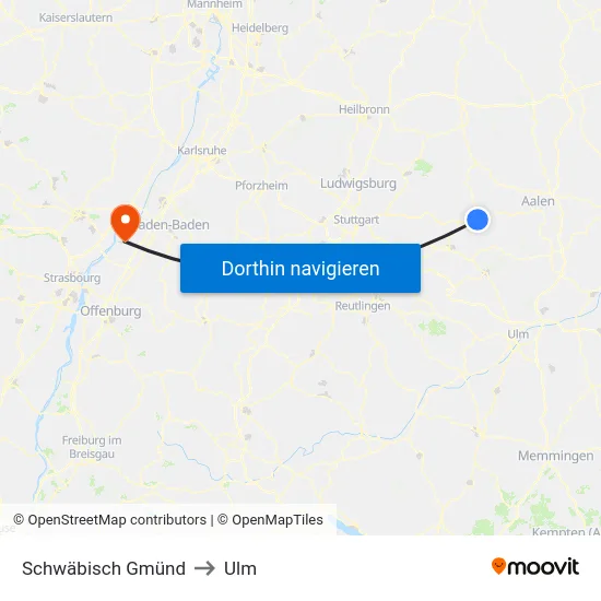 Schwäbisch Gmünd to Ulm map