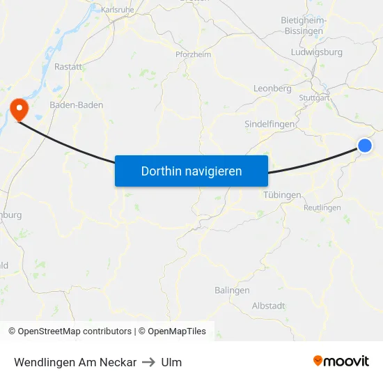 Wendlingen Am Neckar to Ulm map