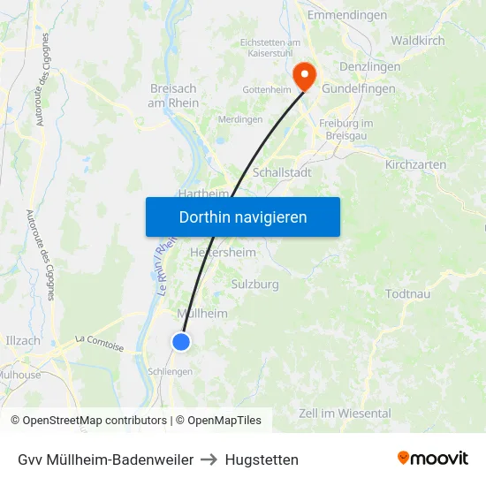 Gvv Müllheim-Badenweiler to Hugstetten map