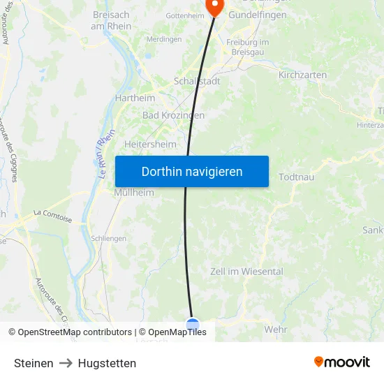 Steinen to Hugstetten map