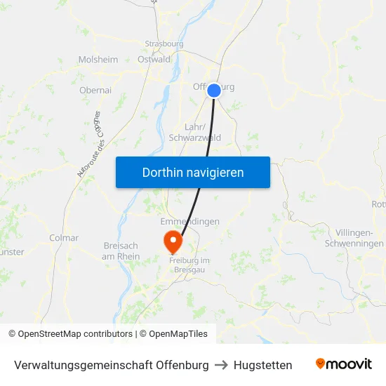 Verwaltungsgemeinschaft Offenburg to Hugstetten map