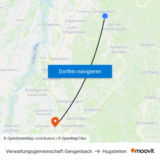 Verwaltungsgemeinschaft Gengenbach to Hugstetten map