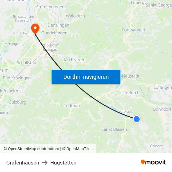 Grafenhausen to Hugstetten map