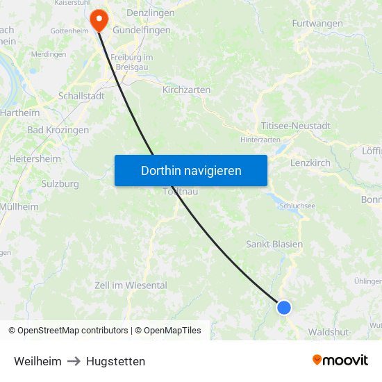 Weilheim to Hugstetten map