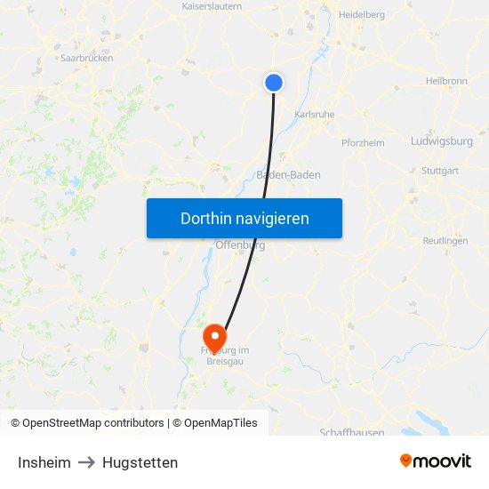 Insheim to Hugstetten map