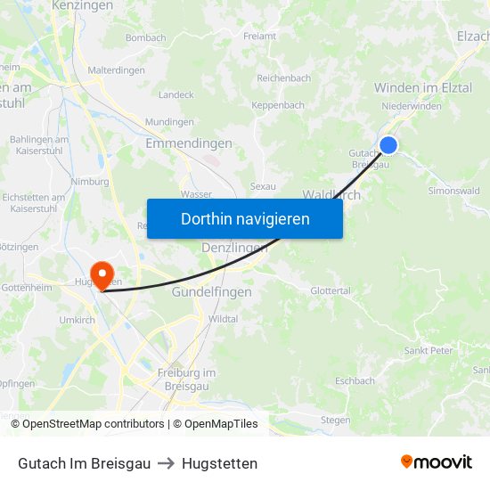 Gutach Im Breisgau to Hugstetten map