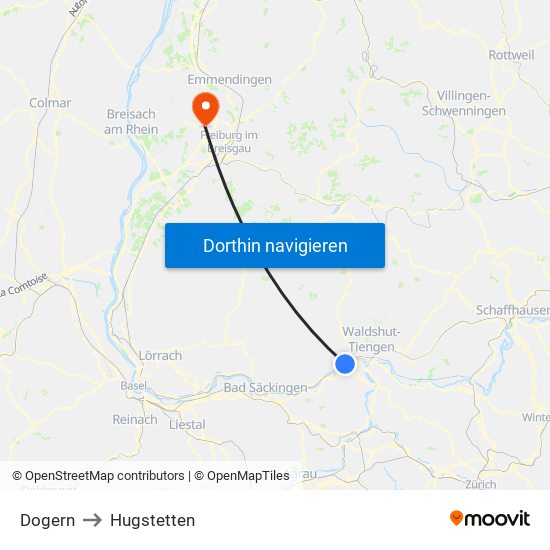Dogern to Hugstetten map