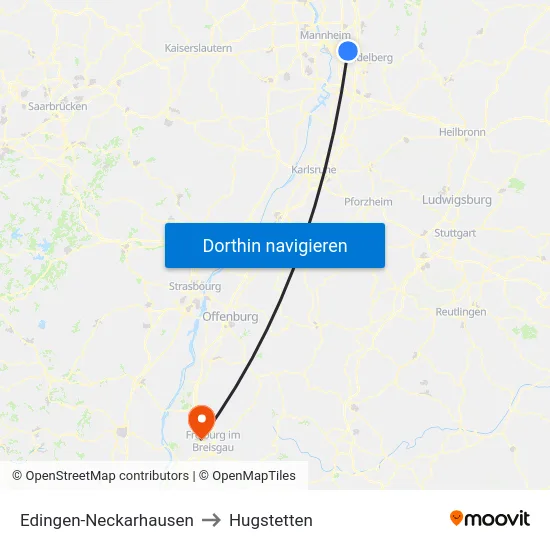 Edingen-Neckarhausen to Hugstetten map