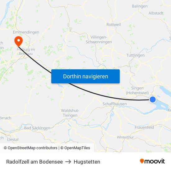 Radolfzell am Bodensee to Hugstetten map