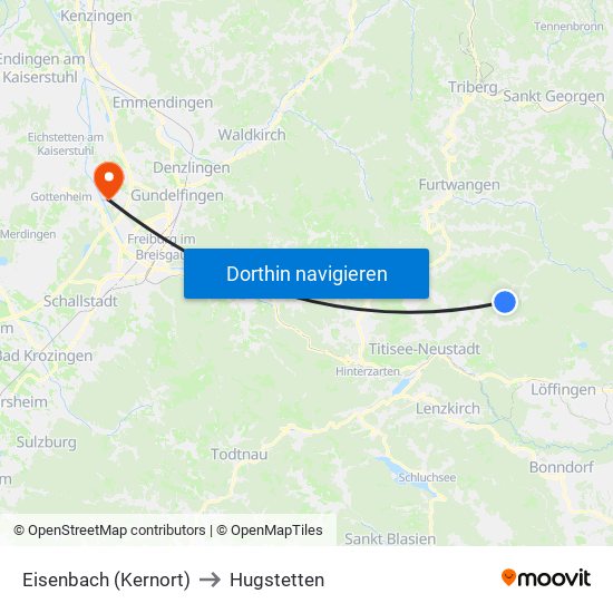 Eisenbach (Kernort) to Hugstetten map