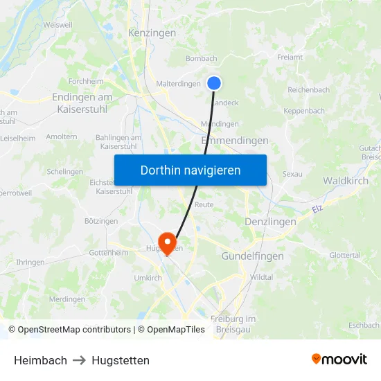 Heimbach to Hugstetten map
