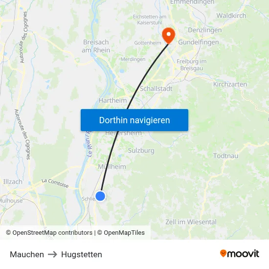 Mauchen to Hugstetten map