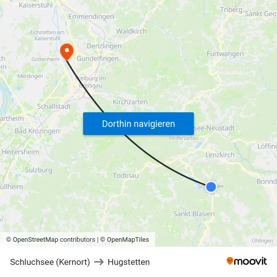 Schluchsee (Kernort) to Hugstetten map