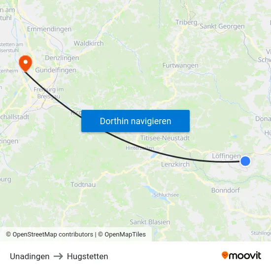 Unadingen to Hugstetten map