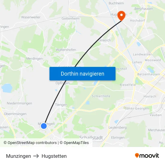 Munzingen to Hugstetten map