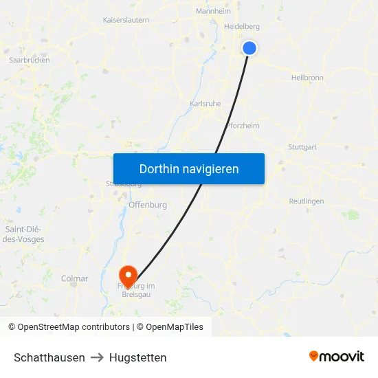 Schatthausen to Hugstetten map