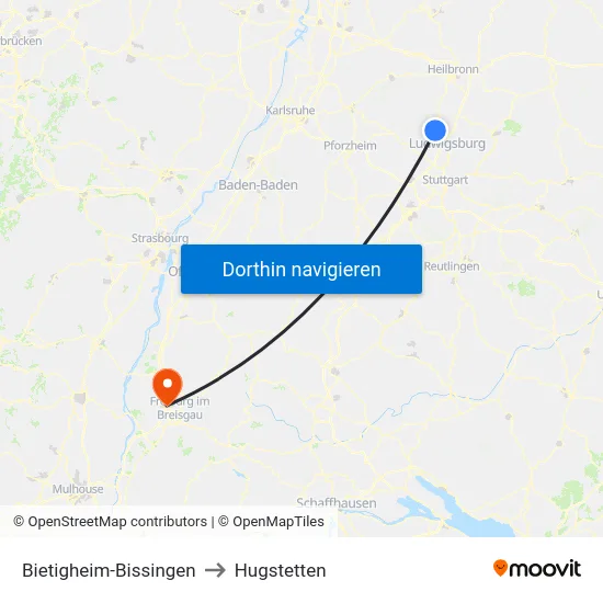 Bietigheim-Bissingen to Hugstetten map