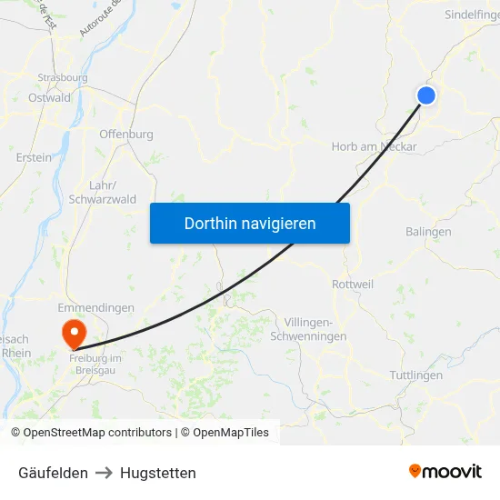 Gäufelden to Hugstetten map