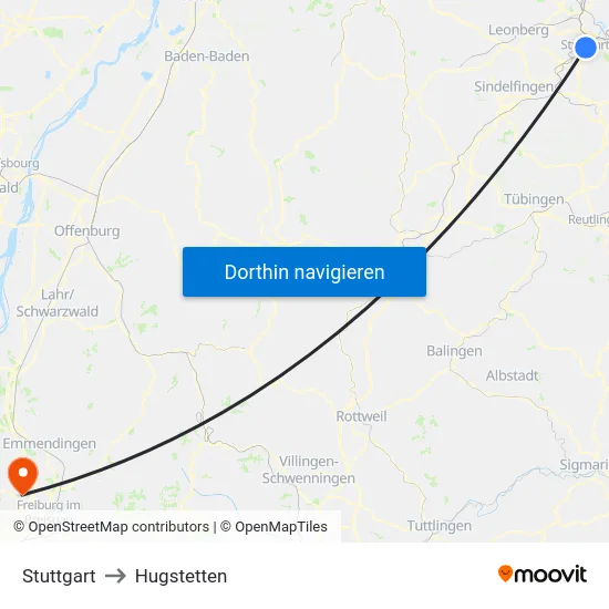 Stuttgart to Hugstetten map