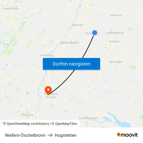 Niefern-Öschelbronn to Hugstetten map