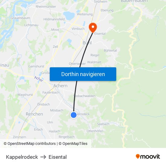 Kappelrodeck to Eisental map