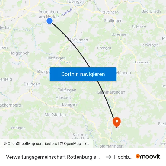 Verwaltungsgemeinschaft Rottenburg am Neckar to Hochberg map