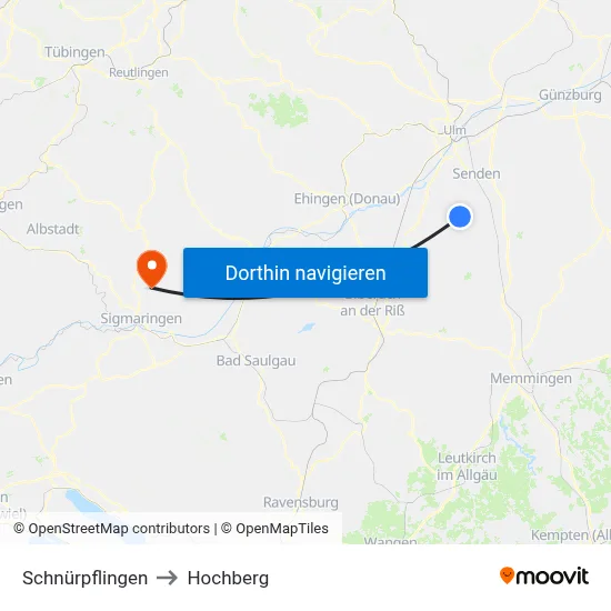 Schnürpflingen to Hochberg map