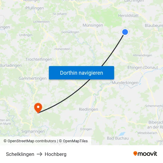 Schelklingen to Hochberg map