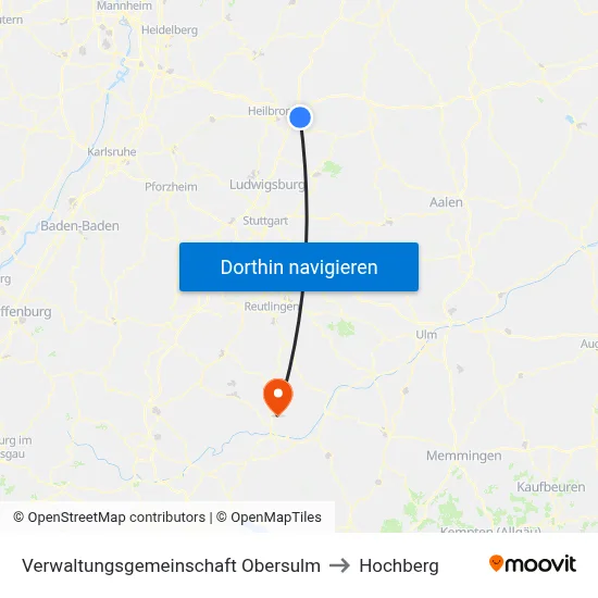 Verwaltungsgemeinschaft Obersulm to Hochberg map
