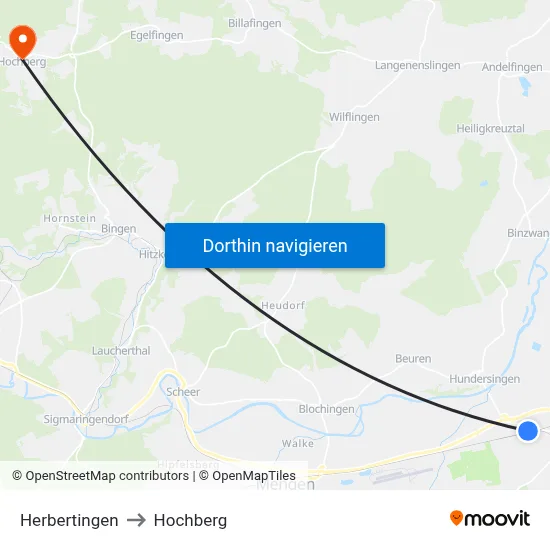 Herbertingen to Hochberg map