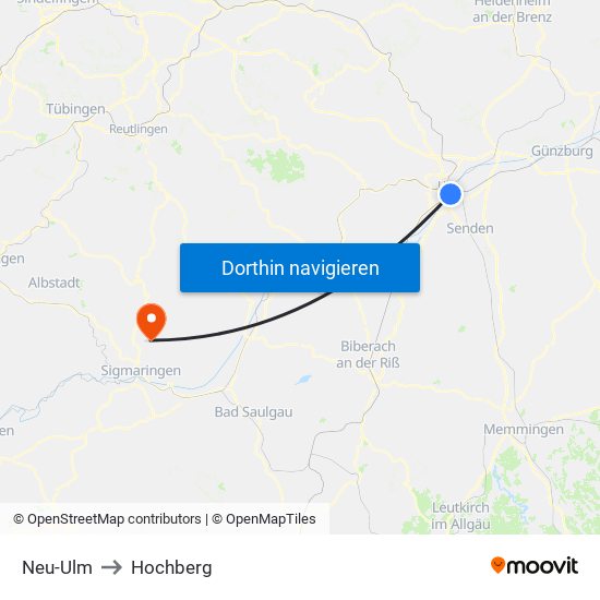 Neu-Ulm to Hochberg map