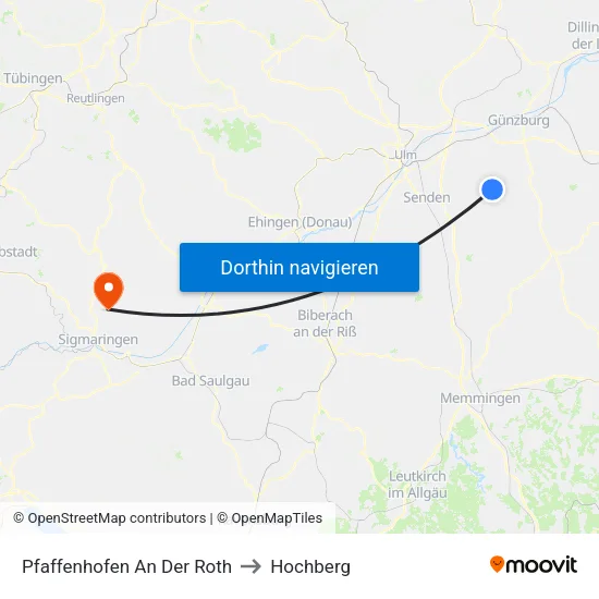 Pfaffenhofen An Der Roth to Hochberg map