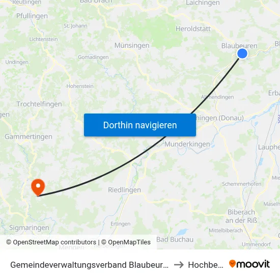 Gemeindeverwaltungsverband Blaubeuren to Hochberg map