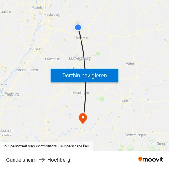 Gundelsheim to Hochberg map