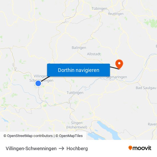 Villingen-Schwenningen to Hochberg map